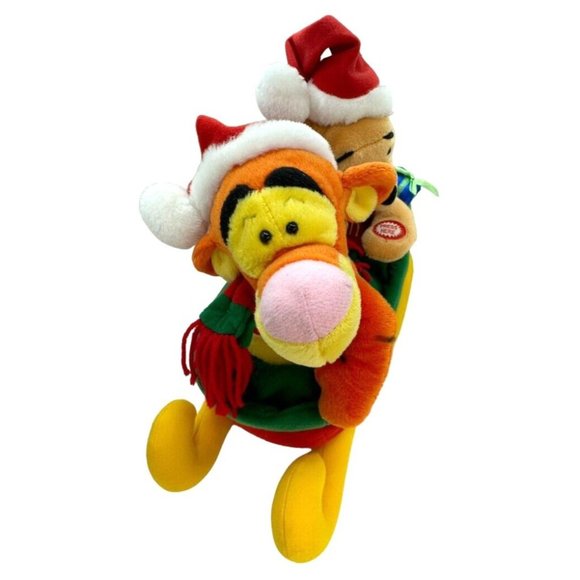 Vintage Disney Plush Animated Winnie the Pooh Tigger Christmas Sled Jingle Bells - Picture 4 of 15